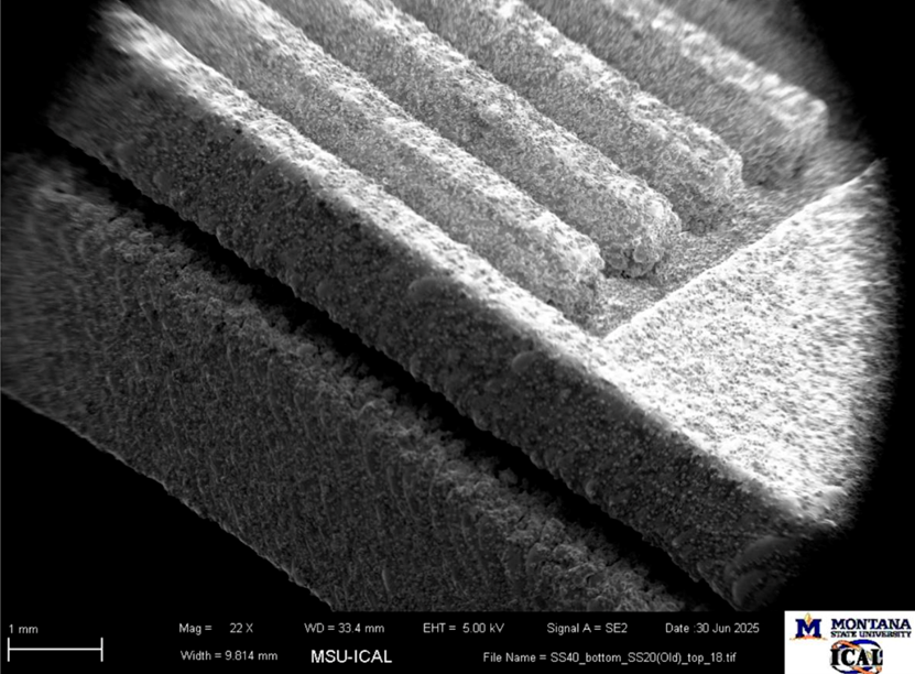 A zoomed in picture of the textured ridge of a 3d print